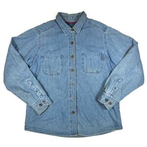 Woolrich Womens Blue Denim Fleece Lined Shirt Jacket Opal 22374 Large L